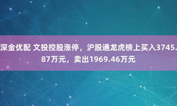 深金优配 文投控股涨停，沪股通龙虎榜上买入3745.87万元，卖出1969.46万元